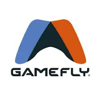 GameFly logo, blue, orange, and black.